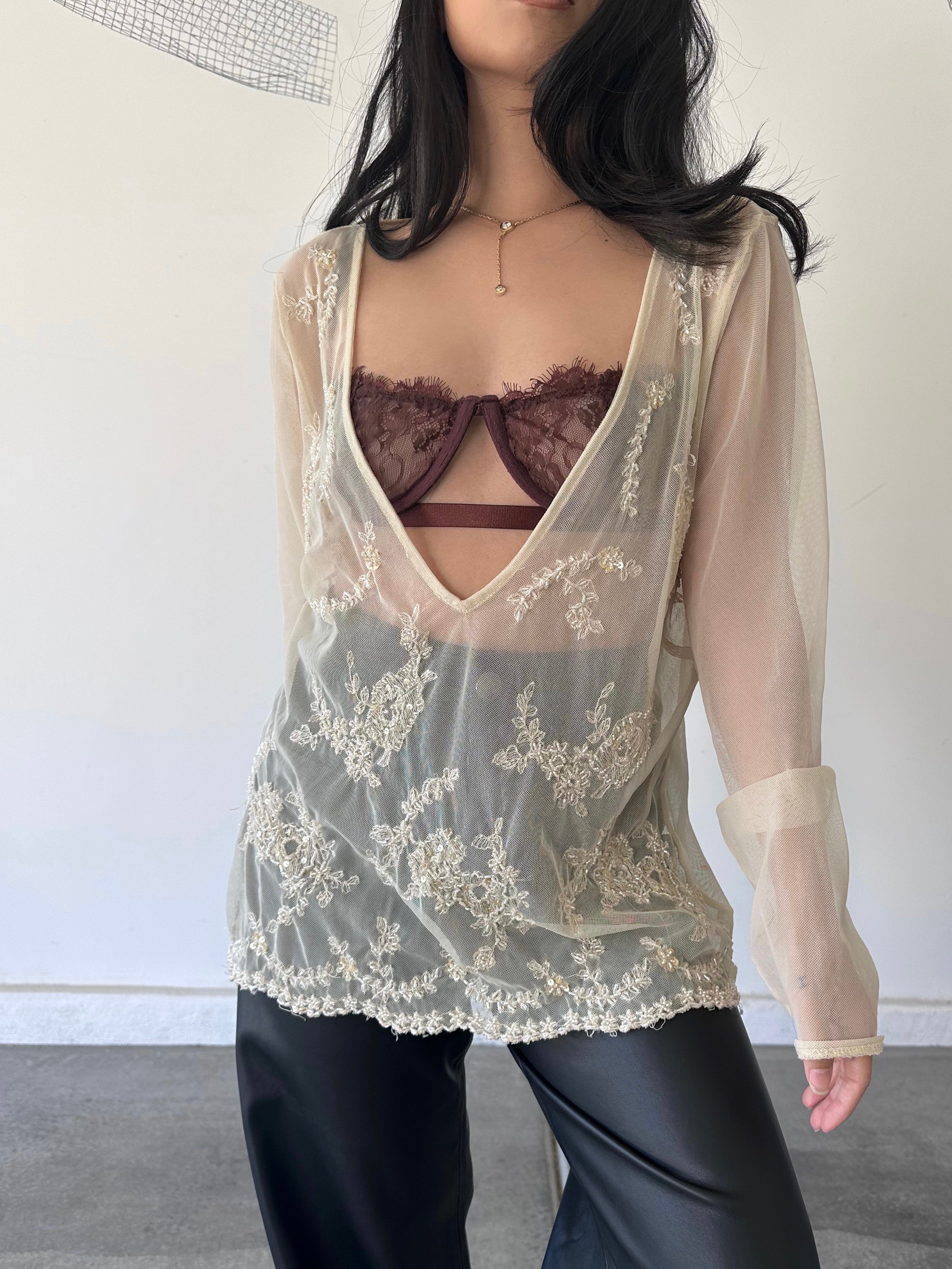 *VINTAGE* Sheer Beaded Top